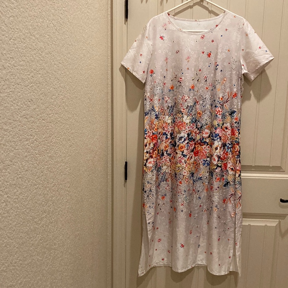 Summer Boho Floral Print Breathable Side Vents Women’s Dress Sz XL Lightweight